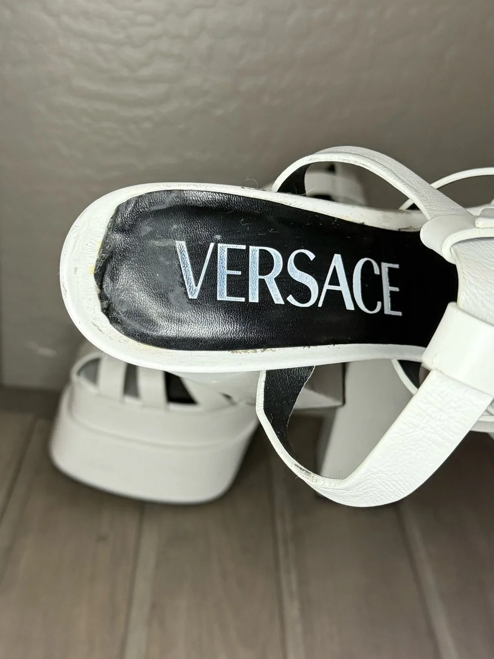 Versace White High Block Platform Strappy Sandals